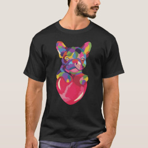 French Bulldog with red heart colourful T-Shirt