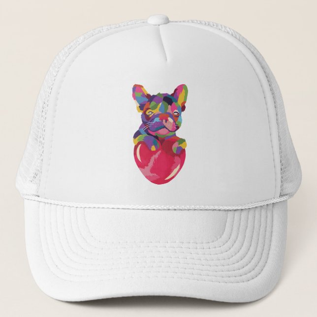 French Bulldog with red heart colourful Trucker Hat (Front)