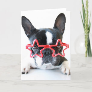 French Bulldog With Red Star Glasses Card