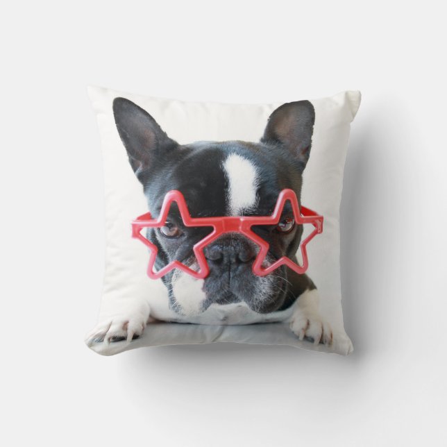 French Bulldog With Red Star Glasses Cushion (Front)