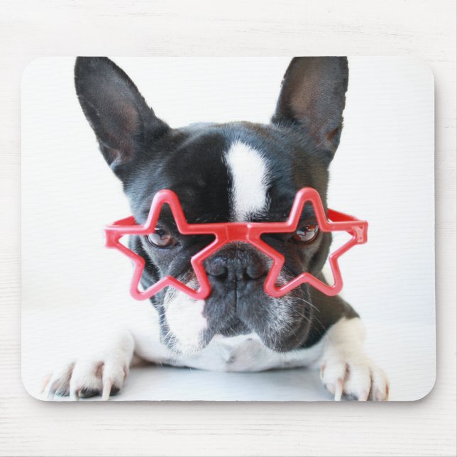 French Bulldog With Red Star Glasses Mouse Mat (Front)