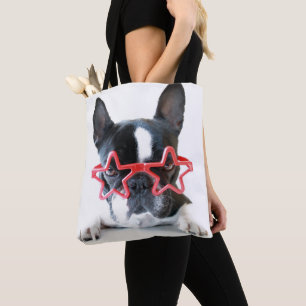 French Bulldog With Red Star Glasses Tote Bag