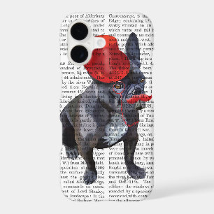 French Bulldog With Red Top Hat and Moustache