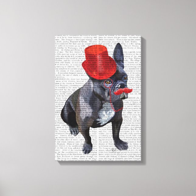 French Bulldog With Red Top Hat and Moustache Canvas Print (Front)