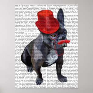 French Bulldog With Red Top Hat and Moustache Poster