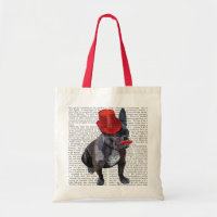French Bulldog With Red Top Hat and Moustache