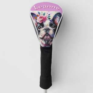 French Bulldog with Roses Floral Personalised Golf Head Cover