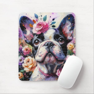 French Bulldog with Roses Impressionistic Painting Mouse Mat