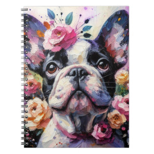 French Bulldog with Roses Impressionistic Painting Notebook