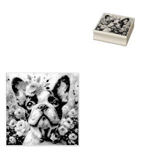 French Bulldog with Roses Impressionistic Painting Rubber Stamp