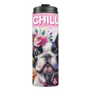 French Bulldog with Roses Impressionistic Painting Thermal Tumbler