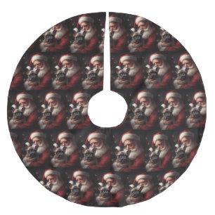 French Bulldog With Santa Claus Festive Christmas Brushed Polyester Tree Skirt