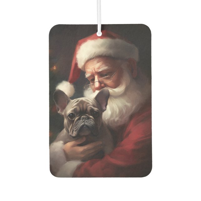 French Bulldog With Santa Claus Festive Christmas Car Air Freshener (Front)