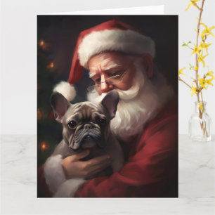 French Bulldog With Santa Claus Festive Christmas Card