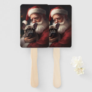 French Bulldog With Santa Claus Festive Christmas Hand Fan