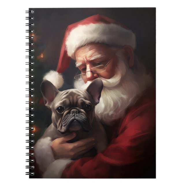 French Bulldog With Santa Claus Festive Christmas Notebook (Front)
