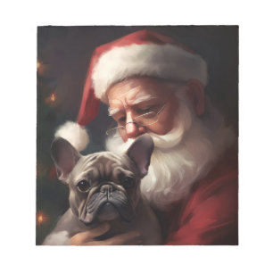 French Bulldog With Santa Claus Festive Christmas Notepad