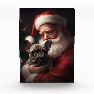 French Bulldog With Santa Claus Festive Christmas Photo Block