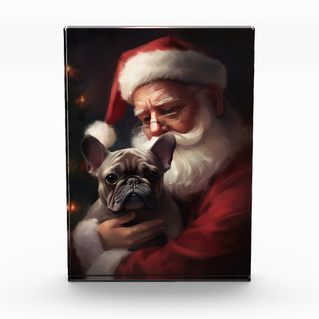 French Bulldog With Santa Claus Festive Christmas Photo Block (Front)