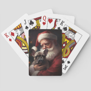 French Bulldog With Santa Claus Festive Christmas Playing Cards