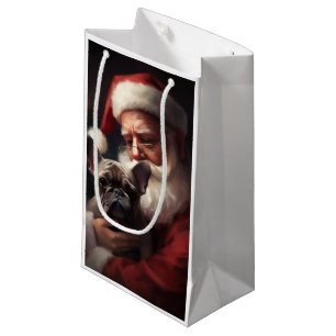 French Bulldog With Santa Claus Festive Christmas Small Gift Bag