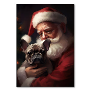 French Bulldog With Santa Claus Festive Christmas Table Number