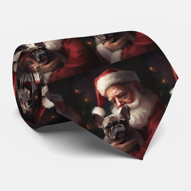 French Bulldog With Santa Claus Festive Christmas Tie (Rolled)