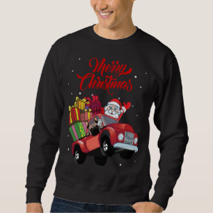 French Bulldog With Santa Claus In Red Truck Dog Sweatshirt