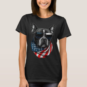 French Bulldog With Sunglasses And American Flag U T-Shirt