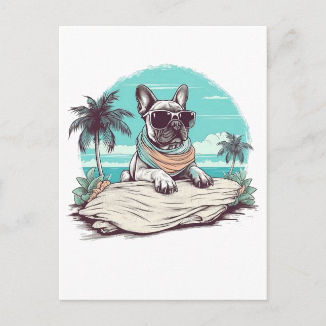 French-bulldog with sunglasses at the beach postcard (Front)
