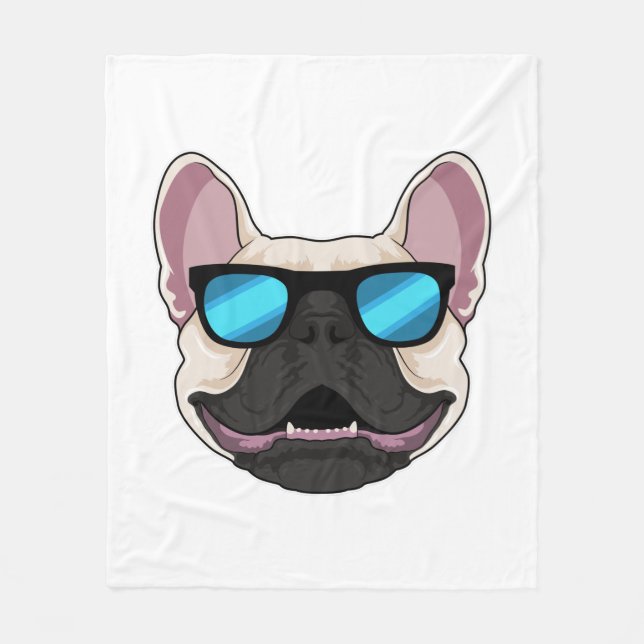 French Bulldog with Sunglasses Fleece Blanket (Front)