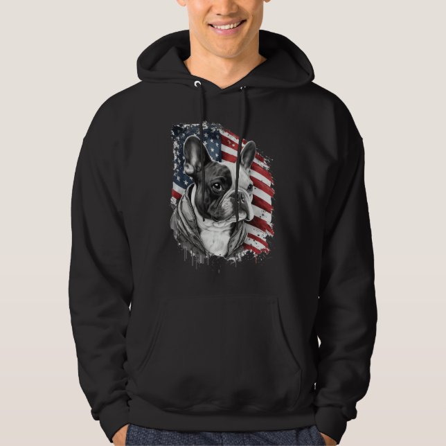 French Bulldog with the American Flag 1 Hoodie (Front)