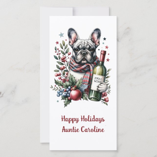 French Bulldog Xmas Holiday Watercolor design Card (Front)