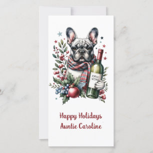 French Bulldog Xmas Holiday Watercolor design Card