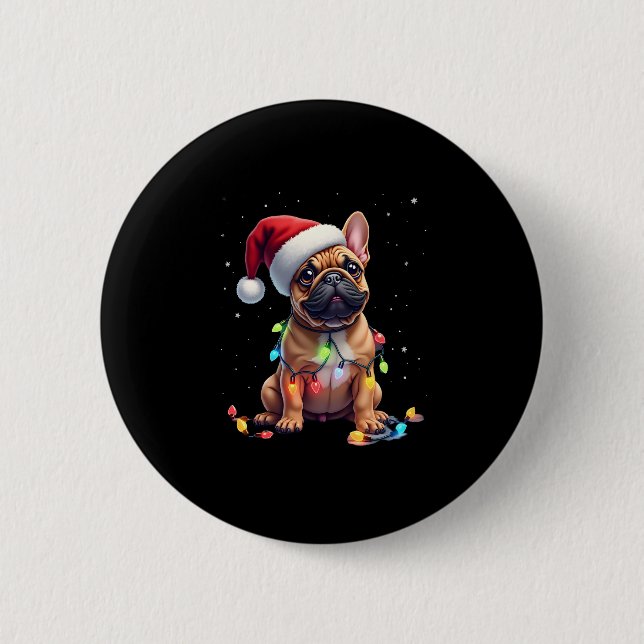 French Bulldog Xmas Lighting Santa French Bulldog  6 Cm Round Badge (Front)