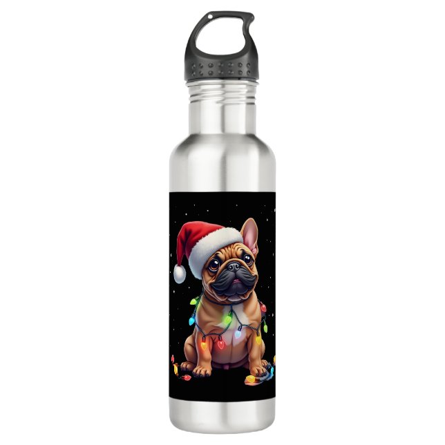 French Bulldog Xmas Lighting Santa French Bulldog  710 Ml Water Bottle (Front)