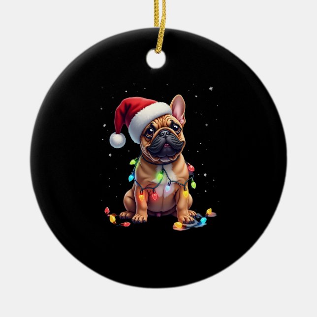 French Bulldog Xmas Lighting Santa French Bulldog  Ceramic Tree Decoration (Front)