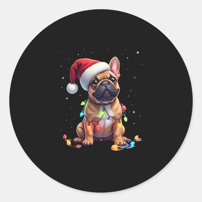 French Bulldog Xmas Lighting Santa French Bulldog  Classic Round Sticker (Front)