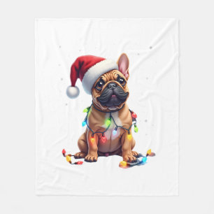 French Bulldog Xmas Lighting Santa French Bulldog Fleece Blanket