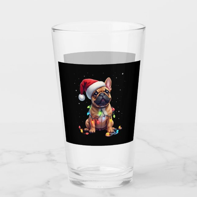 French Bulldog Xmas Lighting Santa French Bulldog  Glass (Front)