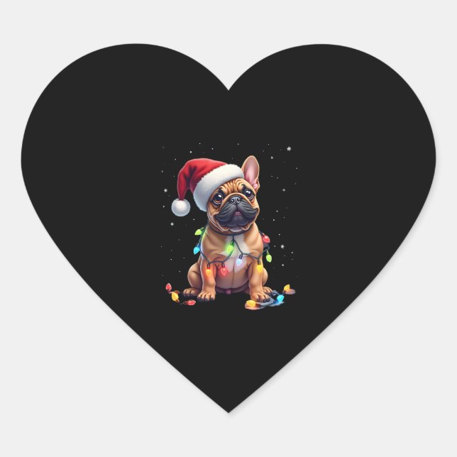French Bulldog Xmas Lighting Santa French Bulldog  Heart Sticker (Front)