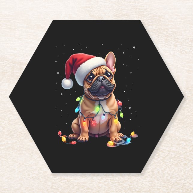 French Bulldog Xmas Lighting Santa French Bulldog  Paper Coaster (Front)