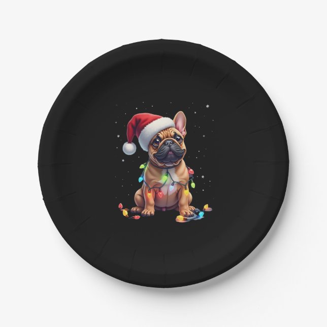 French Bulldog Xmas Lighting Santa French Bulldog  Paper Plate (Front)