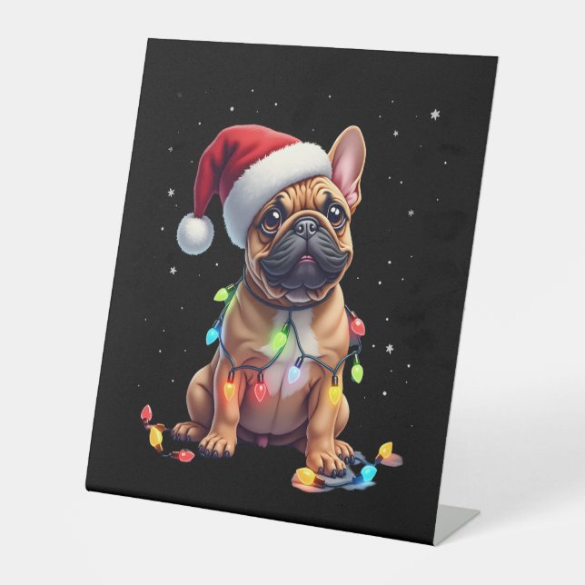 French Bulldog Xmas Lighting Santa French Bulldog  Pedestal Sign (Front)