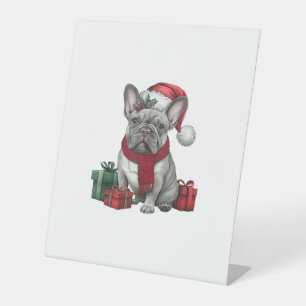 French Bulldog Xmas Lighting Santa French Bulldog Pedestal Sign