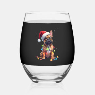 French Bulldog Xmas Lighting Santa French Bulldog  Stemless Wine Glass