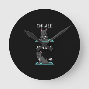 French Bulldog Yoga Inhale Exhale Funny Dog Gift . Round Clock