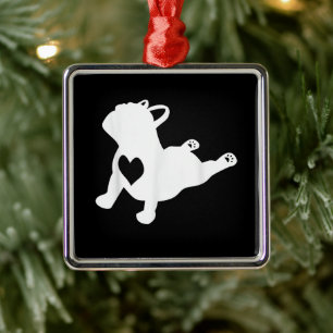 French Bulldog Yoga Pose Love Heart Gift Metal Tree Decoration