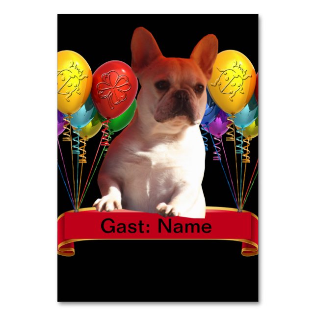 French bulldogge with balloons table number (Front)
