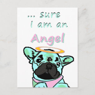French Bulldoggen postcard fishing rod